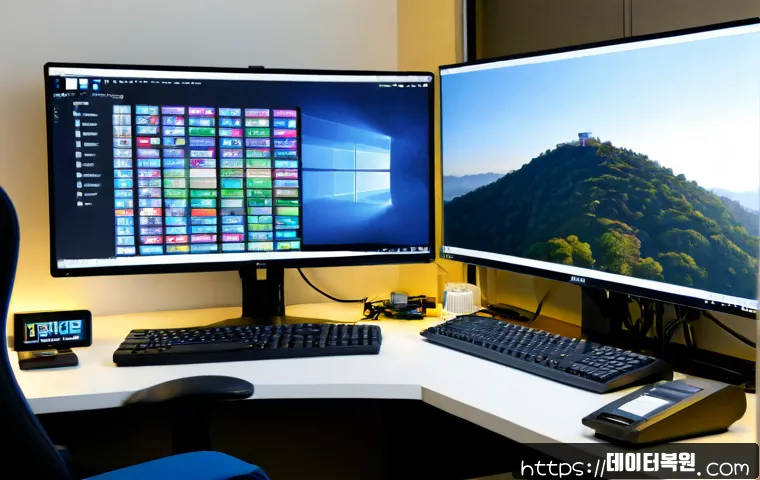 후암동 MACHINE_CHECK_EXCEPTION - Photorealistic IT support workstation in a compact hillside office near a historic Seoul residential...