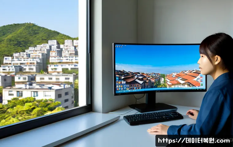 돈암동 STATUS_DATATYPE_MISALIGNMENT - Photorealistic IT support workstation in a compact hillside neighborhood office, dual monitors showi...