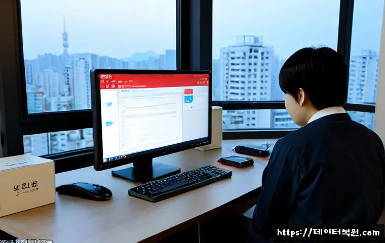 장위동 STATUS_FILE_WRITE_FAILURE - Photorealistic remote IT support workstation in a compact Jangwi-dong apartment office, frustrated t...