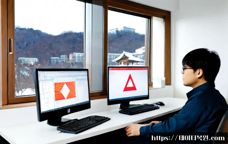 홍은동 SOFTWARE_EXCEPTION - Photorealistic software engineer at a dual-monitor workstation in a compact hillside apartment offic...