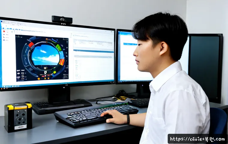 오쇠동 STATUS_KERNEL_MODULE_INVALID - Photorealistic remote IT support workstation in an Osoe-dong industrial office, desktop tower opened...