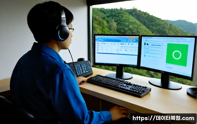 마천동 ATTEMPTED_EXECUTE_OF_NOEXECUTE_MEMORY - Photorealistic remote-support workstation in a compact apartment near a wooded hillside district, du...