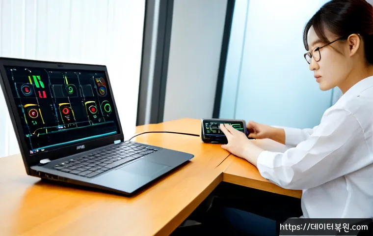 안국동 THREAD_TERMINATION_PORT - Photorealistic remote-support workstation in a quiet Anguk-dong inspired office, engineer examining ...