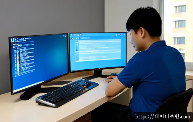 탄현동 DPC_WATCHDOG_VIOLATION - Photorealistic remote IT support workstation in a modern apartment near Tanhyeon, dual monitors show...