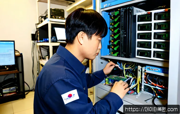 화곡동 파워조립 및 교체수리 - Photorealistic computer repair workstation in a compact Hwagok-dong electronics shop, technician car...