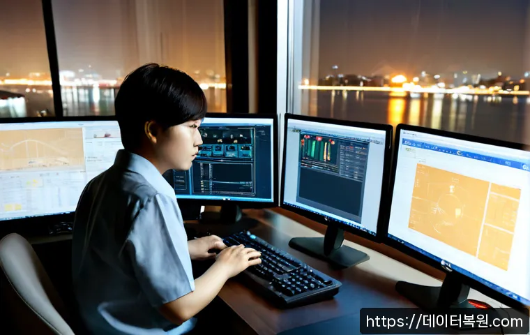 광희동 STATUS_INSTRUCTION_FAILED - Photorealistic compact workstation in Gwanghui-dong, a remote support specialist examining a desktop...