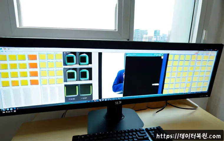 동선동 POOL_HEADER_CORRUPTION - Photorealistic desktop workstation in a compact Dongseon-dong apartment office, ultrawide monitor sh...