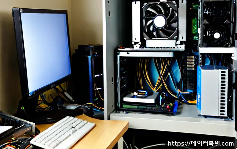 동소문동 쿨러조립 및 교체수리 - Photorealistic desktop PC repair bench in a compact Dongsoseomun-dong apartment workspace, technicia...