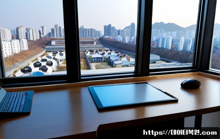 효자동 STATUS_IMAGE_NOT_FOUND - Photorealistic architectural workstation in a calm Hyodja-dong apartment studio, dual monitors showi...
