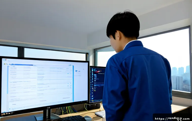 북아현동 STATUS_KERNEL_INIT_FAILURE - Photorealistic IT support workstation in a compact Bukahyeon-dong hillside apartment, dual monitors ...