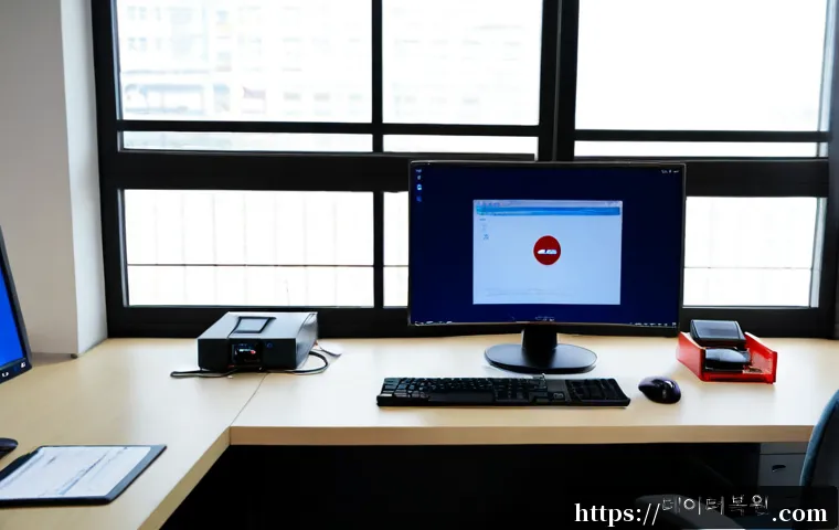송포동 IO_DEVICE_ERROR - Photorealistic remote-support workstation in Songpo-dong, Korean office interior with a dual-monitor...