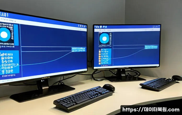 덕은동 STATUS_INVALID_PARAMETER - Photorealistic IT support workstation in a modern riverside business district near Deogeun-dong, dua...