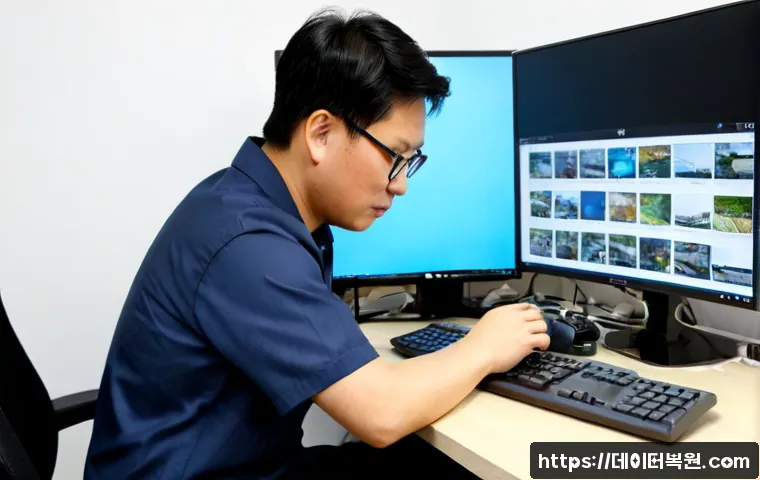 궁정동 HDD조립 및 교체수리 - Photorealistic computer repair workstation in a compact Gungjeong-dong office, technician carefully ...
