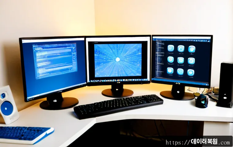 이문동 THREAD_STUCK_IN_DEVICE_DRIVER - Photorealistic remote IT support workstation in a compact Imun-dong apartment office, dual monitors ...