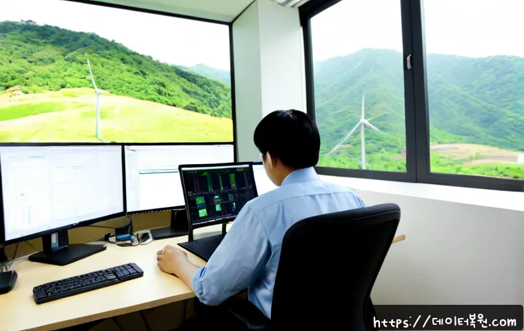 청룡동 STATUS_KERNEL_LOG_FAILURE - Photorealistic IT support workstation in a compact Cheongnyong-dong office, dual monitors showing ab...