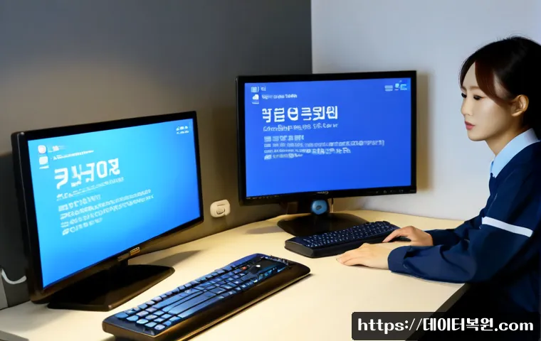 산천동 PFN_LIST_CORRUPT - Photorealistic remote-support workstation in a compact Sancheon-dong apartment office, dual monitors...