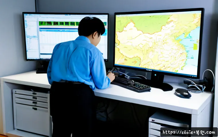 신사동 DRIVER_CAUGHT_MODIFYING_FREED_POOL - Photorealistic IT incident workstation in a sleek Sinsa-dong office, remote-support technician exami...