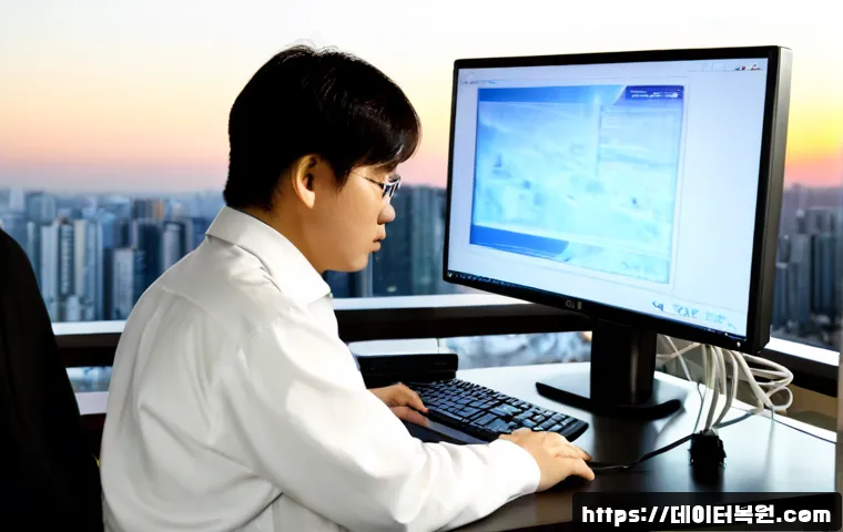 고덕동 WIN32K_LOCK_HELD_TOO_LONG - Photorealistic IT support workstation in a modern high-rise apartment office, dual monitors showing ...