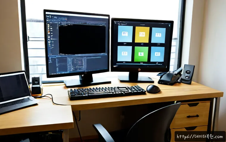 토당동 중고컴퓨터 pc 출장판매설치 - Photorealistic home computer installation in a compact Todang-dong apartment, technician connecting ...