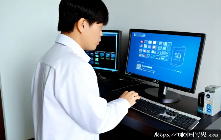 성사동 ACPI_BIOS_ERROR - Photorealistic IT support workstation in Seongsa-dong, desktop tower opened beside a monitor showing...