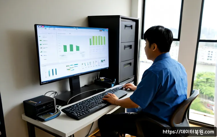천호동 STATUS_KERNEL_NETWORK_ERROR - Photorealistic IT support workstation in a compact riverside apartment district, dual monitors showi...