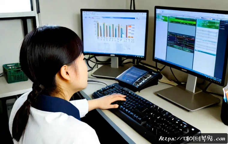 중앙동 MACHINE_CHECK_EXCEPTION - Photorealistic desktop workstation in a compact Central-dong repair office, technician examining an ...
