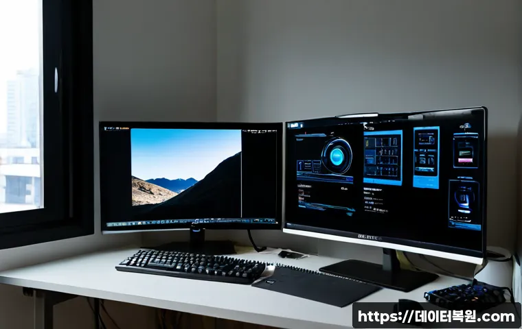 은천동 모니터화면 안나옴 - Photorealistic remote-support workstation in a compact Eunchon-dong apartment office, dual monitors ...