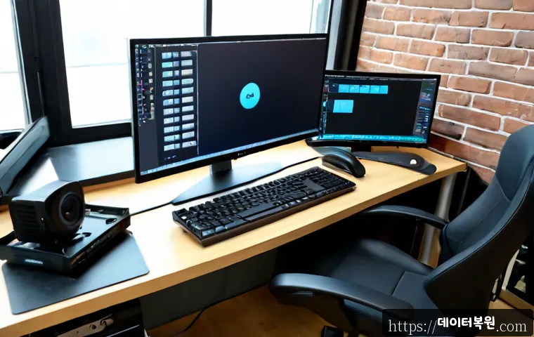 당인동 STATUS_FLOAT_DIVIDE_BY_ZERO - Photorealistic remote-support workstation in a Dangin-dong converted industrial studio, dual monitor...