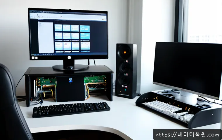 사당동 HARDWARE_INTERRUPT_STORM - Photorealistic remote-support workstation in a compact Sadang-dong apartment office, dual monitors s...