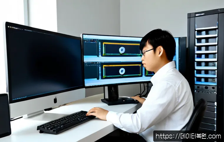 의주로 WHEA_UNCORRECTABLE_ERROR - Photorealistic IT support workstation in a modern office near a broad historic boulevard, dual monit...