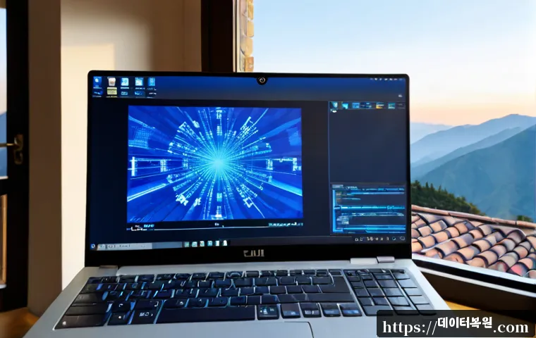 청운효자동 STATUS_KERNEL_EXECUTION_ERROR - Photorealistic IT support workstation in a quiet hillside neighborhood near traditional tiled roofs,...