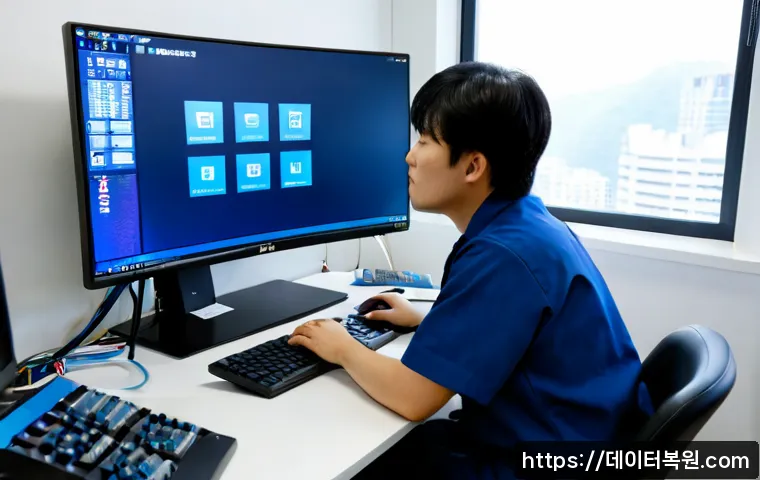 강북구 HAL_INITIALIZATION_FAILED - Photorealistic IT support workstation in a compact northern Seoul office, desktop monitor displaying...