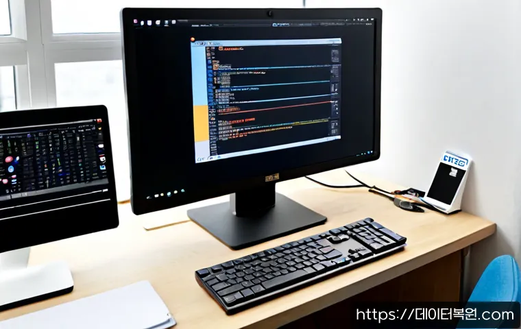 홍익동 BOOTMGR is Compressed - Photorealistic remote-support workstation in a compact Hongik art-studio apartment, desktop monitor ...