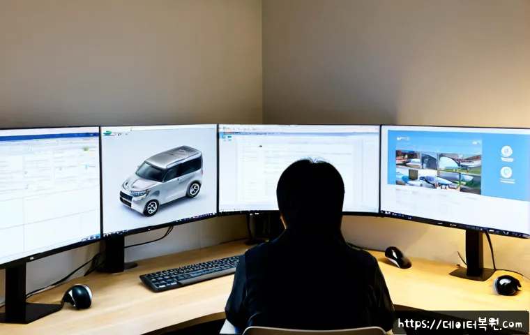 능곡동 STATUS_MODULE_ACCESS_DENIED - Photorealistic remote-support workstation in a compact Neunggok-dong apartment office, dual monitors...