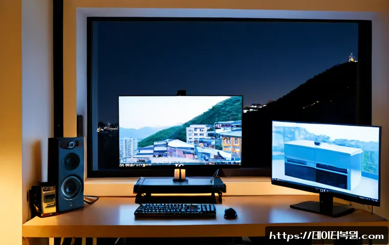 후암동 STATUS_INVALID_SESSION - Photorealistic remote-support workstation in a compact Huam-dong hillside apartment, dual monitors s...