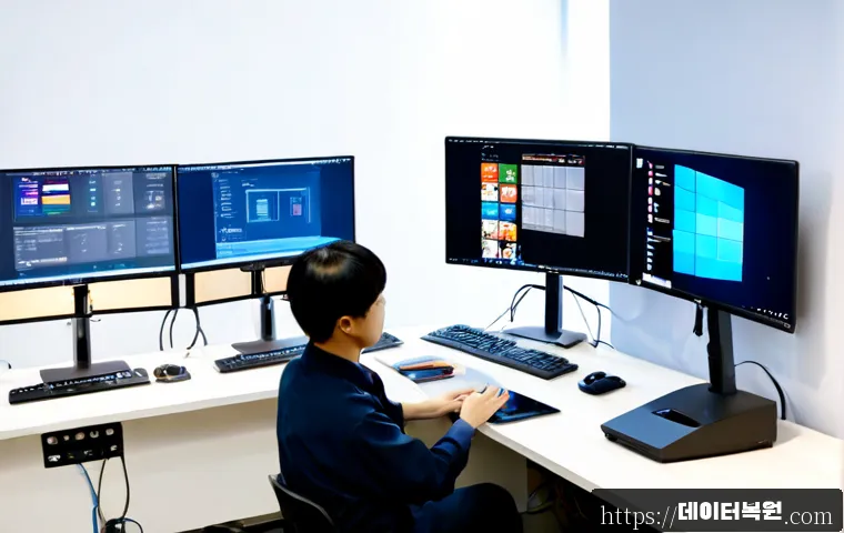 중구 부트캠프설치 - Photorealistic IT support workstation in a compact Jung-gu training studio, technician configuring a...