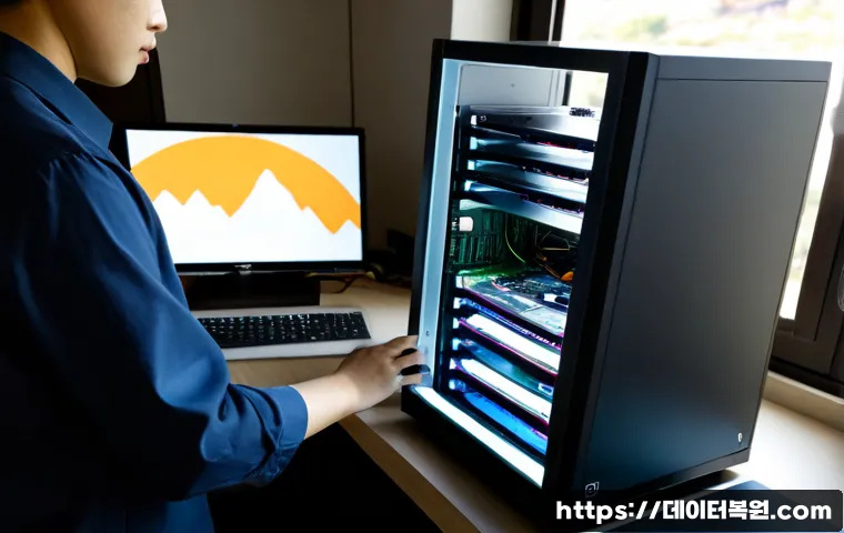 녹번동 a disk read error occurred - Photorealistic IT technician at a compact workstation in a hillside apartment office, carefully repl...