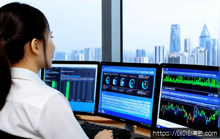삼성동 UNEXPECTED_KERNEL_MODE_TRAP - Photorealistic IT support workstation in a sleek Samsung-dong office tower, dual monitors showing a ...