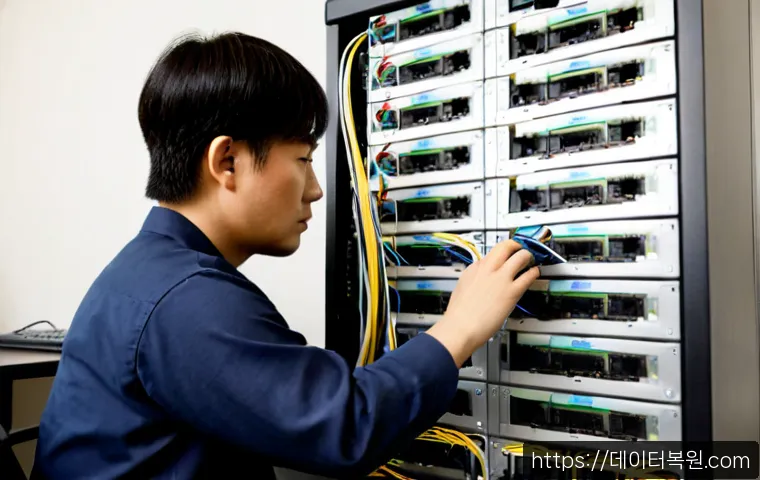 흑석동 ftp서버출장방문수리점 - Photorealistic IT technician repairing a compact rack-mounted FTP server in a quiet Heukseok-dong of...