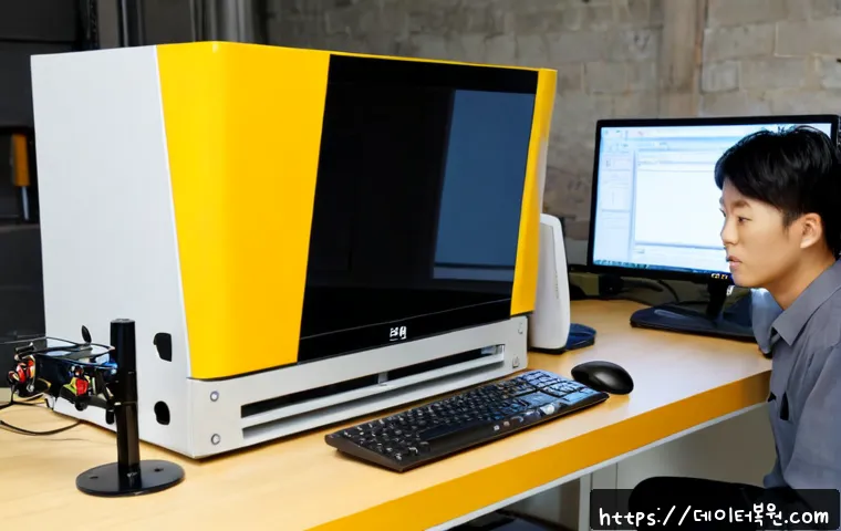 양화동 STATUS_DISK_WRITE_FAILURE - Photorealistic product design workstation in a compact Yanghwa-dong studio, dual monitors showing a ...