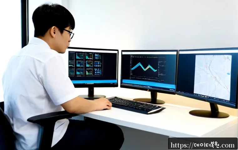 남현동 SESSION3_INITIALIZATION_FAILED - Photorealistic IT support workstation in a compact hillside apartment office, dual monitors showing ...