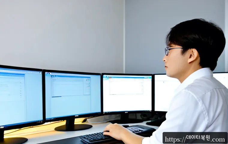 장안동 STATUS_IMAGE_INVALID - Photorealistic IT support workstation in Jangandong, Seoul, a technician diagnosing a compact deskto...