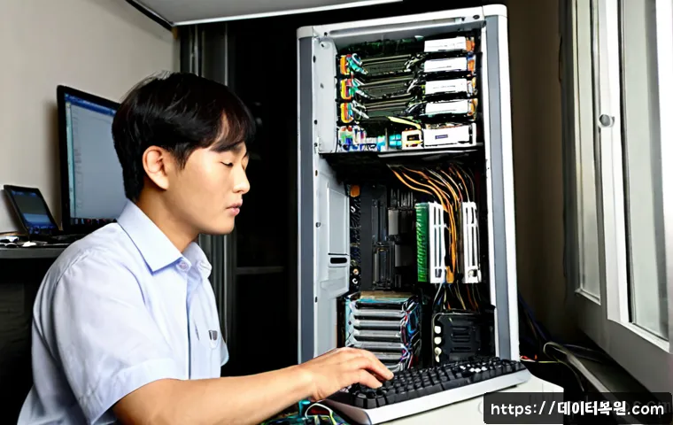 동선동 bootdevice - Photorealistic compact computer repair workstation in a quiet Dongseon-dong basement studio, open de...