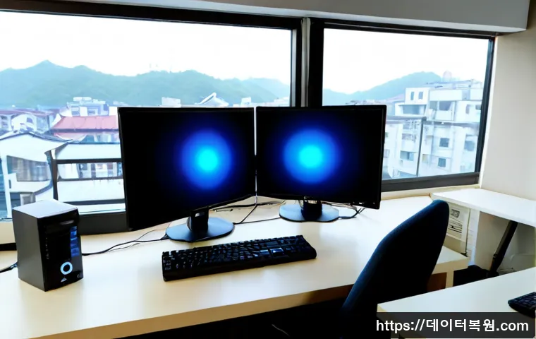 송천동 STATUS_KERNEL_INIT_FAILURE - Photorealistic IT support workstation in a compact Songcheon-dong apartment office, dual monitors sh...