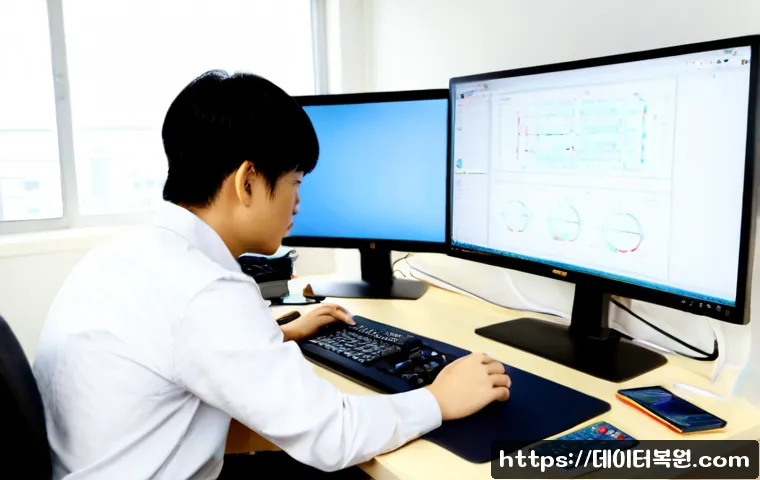 충신동 DEVICE_DRIVER_MISMATCH - Photorealistic remote-support workstation in a compact Chungsin-dong apartment office, dual monitors...