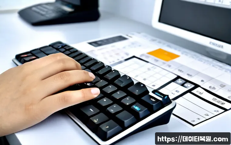 천연동 f4키 누르라고 할때 - Photorealistic close-up of a Korean office worker pressing the F4 key on a clean desktop keyboard, d...