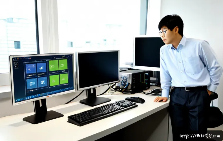 대덕동 STATUS_KERNEL_NETWORK_ERROR - Photorealistic remote-support workstation in a Daedeok-dong engineering office, dual monitors showin...