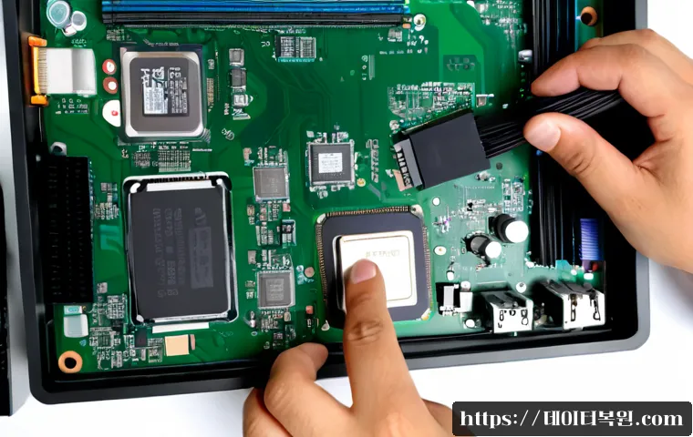 능동 cpu조립 및 교체수리 - Photorealistic desktop PC repair workstation, technician carefully installing a modern CPU into an o...