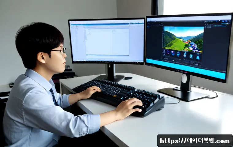 누상동 CRITICAL_OBJECT_TERMINATION - Photorealistic remote-support workstation in a quiet Nuseong-dong apartment office, dual monitors sh...