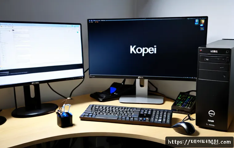 답십리동 BOOTMGR is missing - Photorealistic IT support workstation in a compact Dapsimni apartment office, desktop tower opened b...